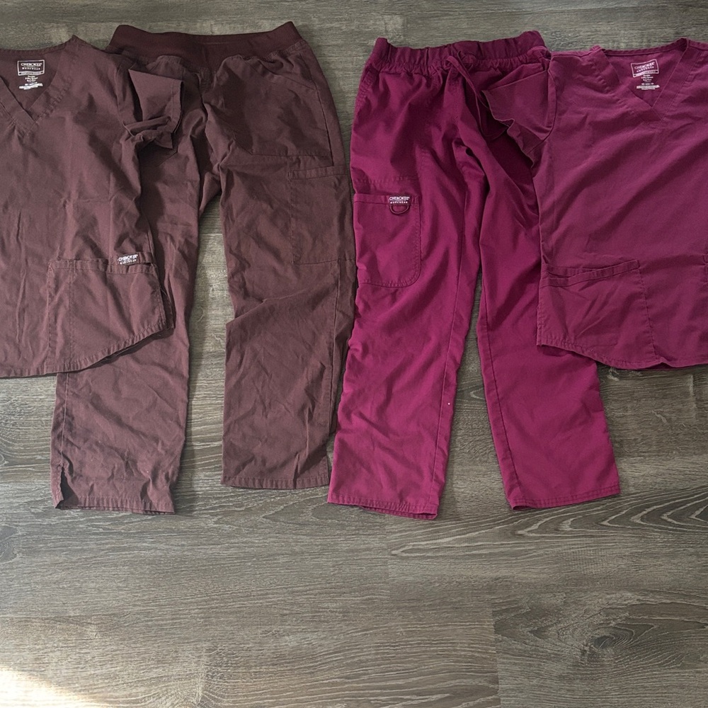 Cherokee Medical Scrub Sets in Brown and Burgundy